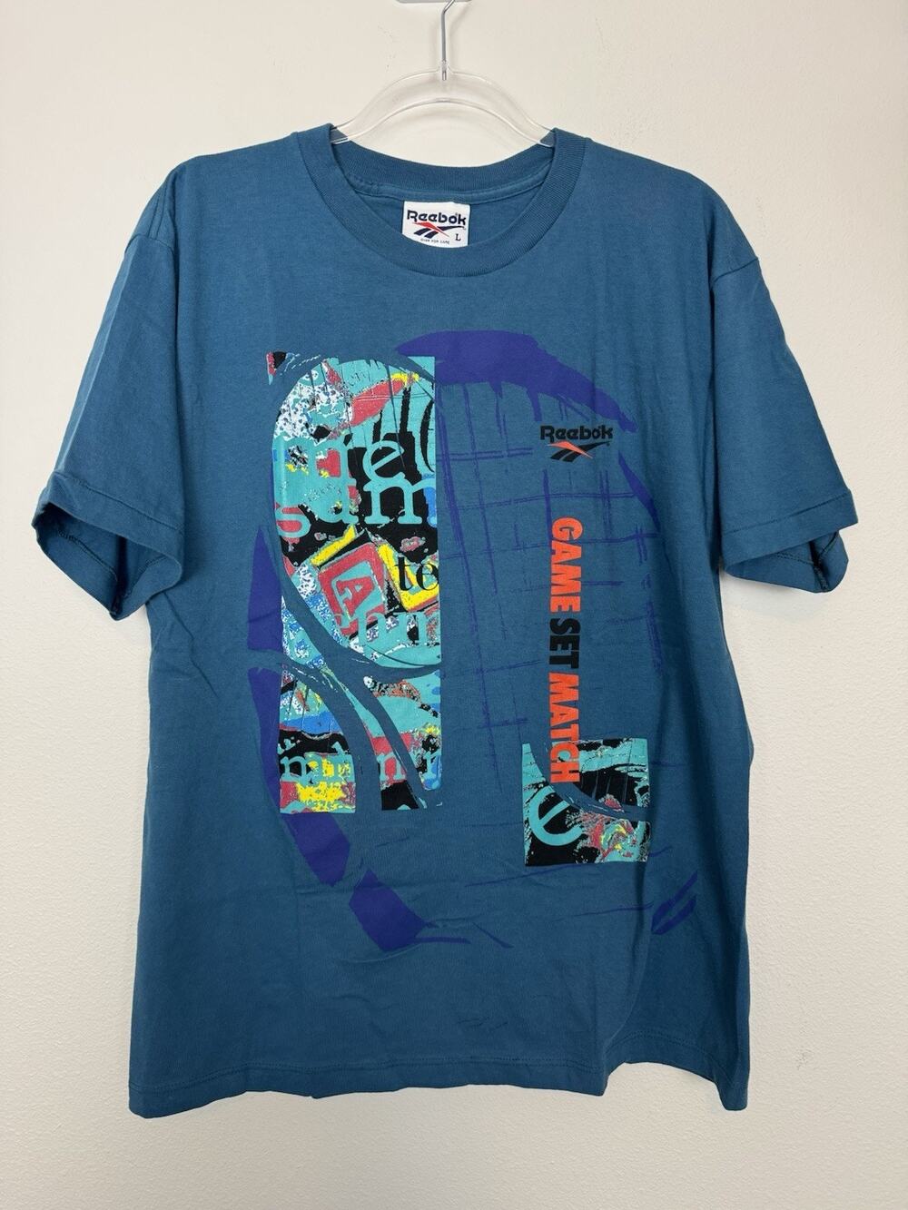 Vintage 90s Reebok Tennis Tee Game Set Match Graphic Mens Large USA Made T Shirt